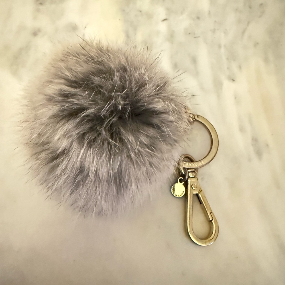Gray Fur Michael Kors Pom Pom Keychain